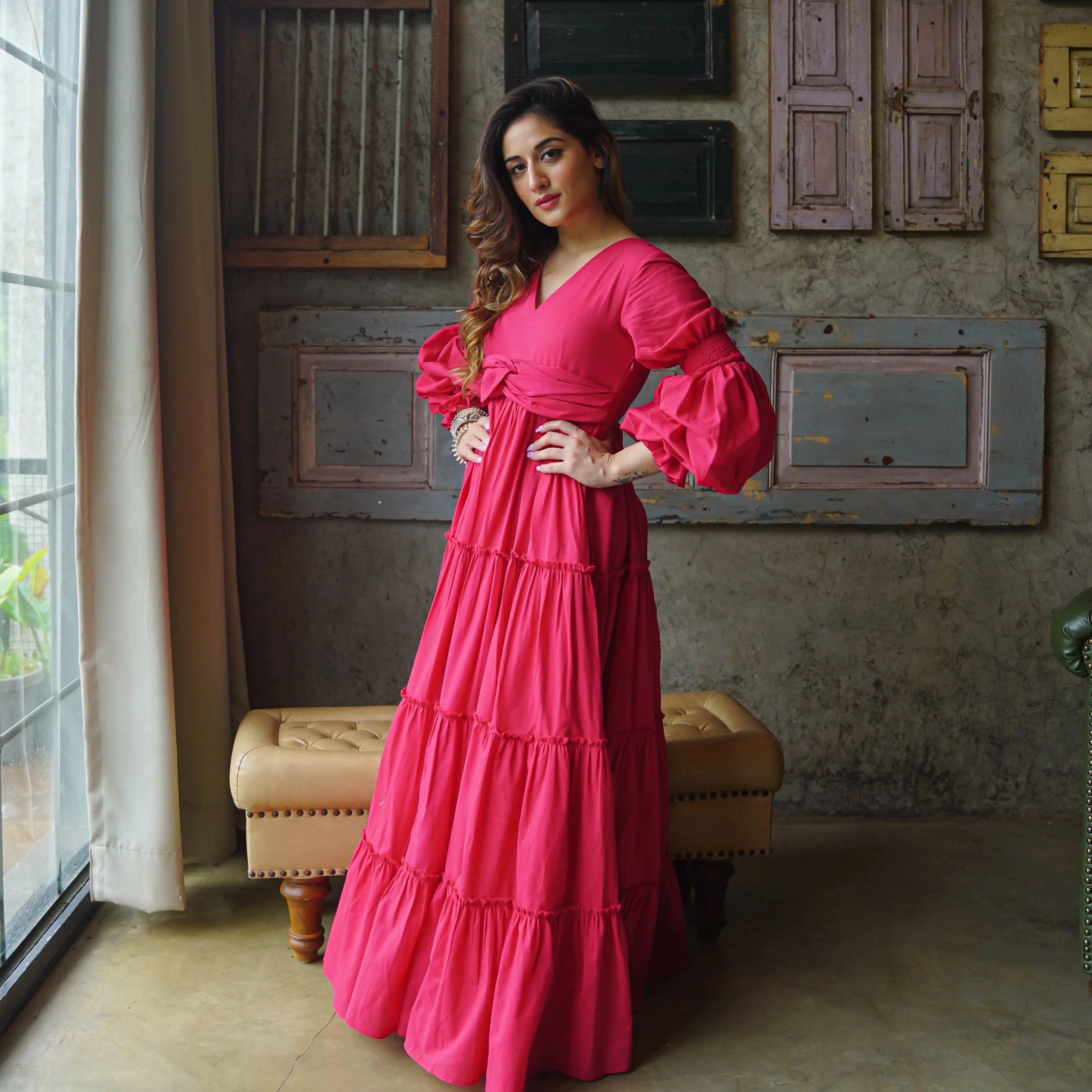 Designer Trendy Amara Belt Cotton Maxi Dress